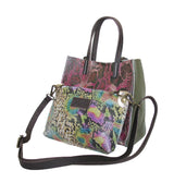 Back view of python embossed handbag, pink tones