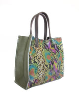 Front view of python embossed handbag, colorful design