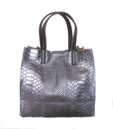 Front view of python print leather handbag