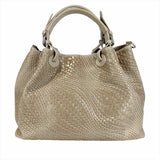 Woven Braided Style Beige Genuine Leather Medium Handbag Made In Italy