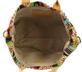 Canvas Cotton Triable Handbag Leather Handles & Shoulder Strap Made In Italy