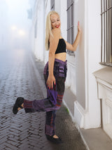 Comfortable and stylish handmade patchwork pants in purple hues. Made from eco-friendly cotton, featuring a relaxed fit and bohemian charm.