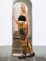 Handmade boho cotton patchwork pants with intricate artistic patterns. Lightweight and breathable, ideal for relaxed and stylish everyday wear.