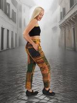 Vintage-inspired boho cotton patchwork pants in warm orange hues. Handmade and fair trade, offering comfort and style for all genders.