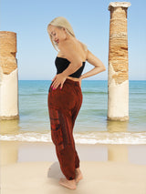 Boho cotton yoga pants in red by ocean pillars