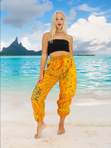 Handmade Floral Patchwork Bohemian Cotton Hippie Yoga Pants Orange Tones