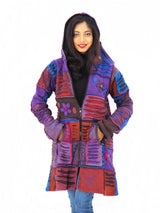 Handmade Patchwork Boho Hoodie 100% Pre-Washed Cotton Blue Purple Tones S-M-L-XL