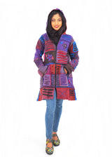 Handmade Patchwork Boho Hoodie 100% Pre-Washed Cotton Blue Purple Tones S-M-L-XL