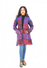 Handmade Patchwork Boho Hoodie 100% Pre-Washed Cotton Blue Purple Tones S-M-L-XL