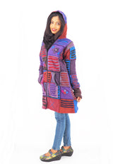 Handmade Patchwork Boho Hoodie 100% Pre-Washed Cotton Blue Purple Tones S-M-L-XL