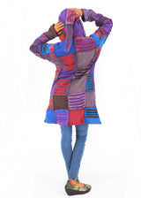 Handmade Patchwork Boho Hoodie 100% Pre-Washed Cotton Blue Purple Tones S-M-L-XL