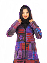 Handmade Patchwork Boho Hoodie 100% Pre-Washed Cotton Blue Purple Tones S-M-L-XL