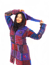 Handmade Patchwork Boho Hoodie 100% Pre-Washed Cotton Blue Purple Tones S-M-L-XL