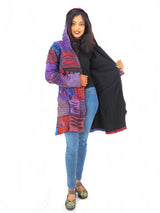 Handmade Patchwork Boho Hoodie 100% Pre-Washed Cotton Blue Purple Tones S-M-L-XL
