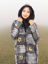 Handmade Patchwork Boho Hoodie 100% Pre-Washed Cotton Black Tones S-M-L-XL