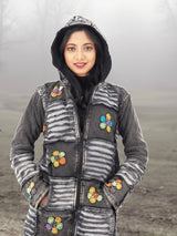 Handmade Patchwork Boho Hoodie 100% Pre-Washed Cotton Black Tones S-M-L-XL