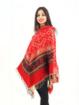 Handmade Hand Loomed Yak Wool Large Shawl Hooded Poncho Red