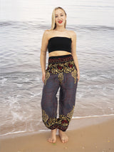 Unisex Harem Yoga Hippie Boho Pants Blue Gold And Red Print