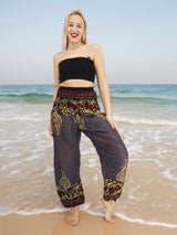 Unisex Harem Yoga Hippie Boho Pants Blue Gold And Red Print