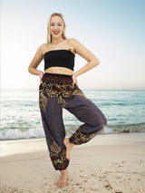 Unisex Harem Yoga Hippie Boho Pants Blue Gold And Red Print