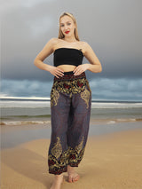 Unisex Harem Yoga Hippie Boho Pants Blue Gold And Red Print