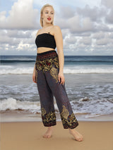 Unisex Harem Yoga Hippie Boho Pants Blue Gold And Red Print