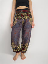 Unisex Harem Yoga Hippie Boho Pants Blue Gold And Red Print