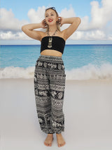 Unisex Harem Yoga Hippie Boho Pants in Black With Elephant Print