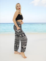 Unisex Harem Yoga Hippie Boho Pants in Black With Elephant Print