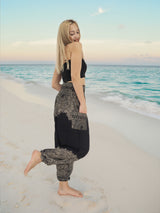 Unisex Harem Yoga Hippie Boho Pants in Black And White With Mandala Print