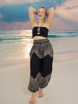 Unisex Harem Yoga Hippie Boho Pants in Black And White With Mandala Print