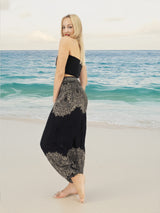 Unisex Harem Yoga Hippie Boho Pants in Black And White With Mandala Print
