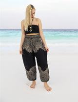 Unisex Harem Yoga Hippie Boho Pants in Black And White With Mandala Print
