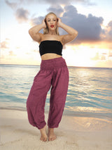 Unisex Harem Yoga Hippie Boho Pants Solid Plum Dark Pink