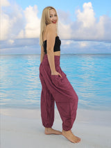 Unisex Harem Yoga Hippie Boho Pants Solid Plum Dark Pink