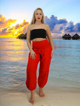 Unisex Harem Yoga Hippie Boho Pants Solid Vibrant Red