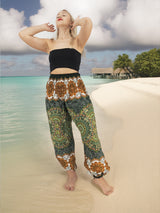 Unisex Harem Yoga Hippie Boho Pants in Green And Brown Tones