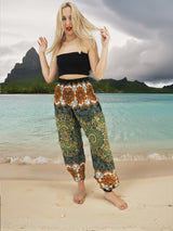 Unisex Harem Yoga Hippie Boho Pants in Green And Brown Tones