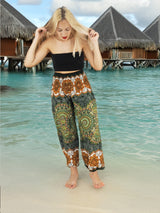 Unisex Harem Yoga Hippie Boho Pants in Green And Brown Tones