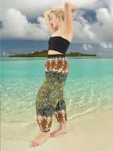 Unisex Harem Yoga Hippie Boho Pants in Green And Brown Tones