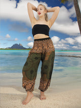 Unisex Harem Yoga Hippie Boho Pants in Green Brown Tones