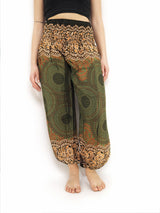 Unisex Harem Yoga Hippie Boho Pants in Green Brown Tones