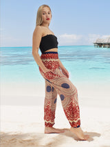 Unisex Harem Yoga Hippie Boho Pants Blue And Red Print