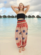 Unisex Harem Yoga Hippie Boho Pants Blue And Red Print