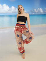 Unisex Harem Yoga Hippie Boho Pants Blue And Red Print