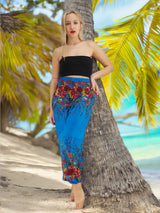 Unisex Harem Yoga Hippie Boho Pants Blue And Red Floral Print