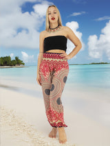 Unisex Harem Yoga Hippie Boho Pants in Pink With Blue Floral Print