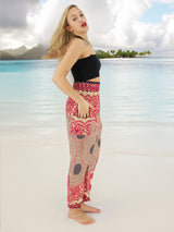 Unisex Harem Yoga Hippie Boho Pants in Pink With Blue Floral Print