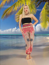 Unisex Harem Yoga Hippie Boho Pants in Pink With Blue Floral Print