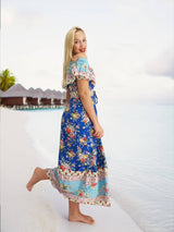 Blue Bohemian Gypsy Hippy Floral Dress